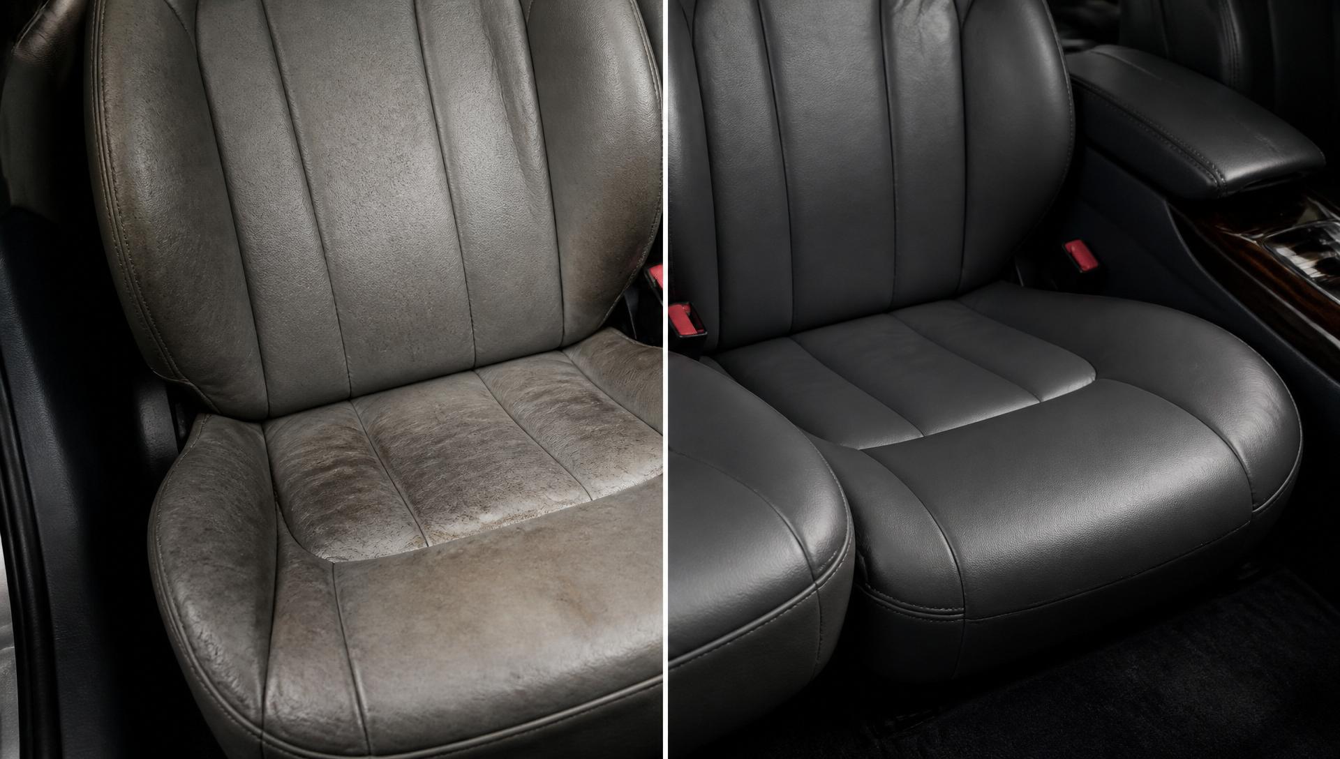 Before and after leather seat detailing comparison